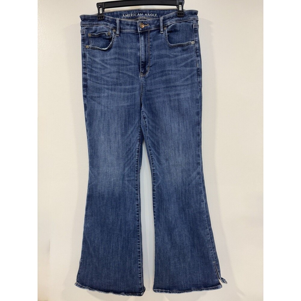 American Eagle Hi Rise Stretch Bootcut Flare Jeans Women's 14x29 Blue Dark Boho